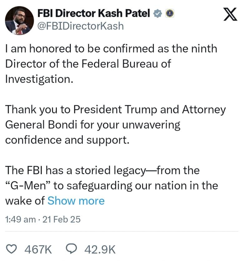 Kash Patel Takes Charge as FBI Director Amid Controversy, Vows Major Reforms