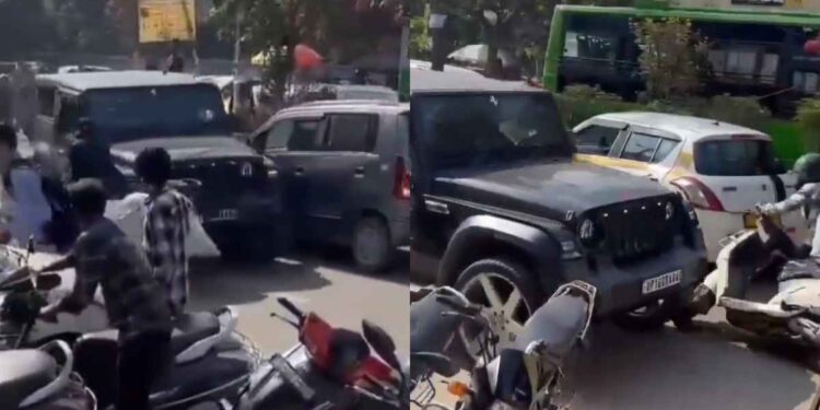 Speeding Thar Loses Control in Noida, Pedestrians Have a Narrow Escape