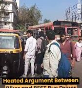 Viral Video: Biker and BEST Bus Driver Clash in Heated Roadside Altercation in Ghatkopar 2025