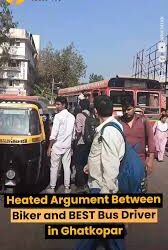 Viral Video: Biker and BEST Bus Driver Clash in Heated Roadside Altercation in Ghatkopar 2025