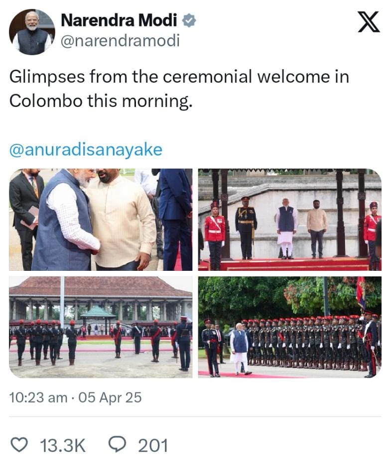 PM Modi Receives Historic Welcome in Colombo as India-Sri Lanka Strengthen Ties