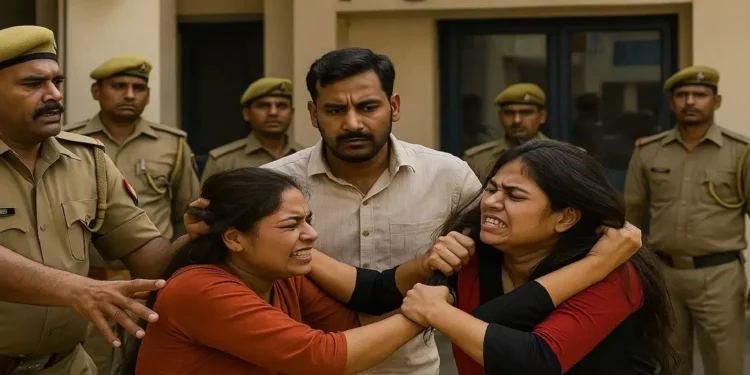 Love Triangle Turns Turbulent: Two Wives Clash Over One Husband Outside Meerut Police Station 2025