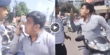 Traffic Cop and Motorist Clash Over Challan in Bijnor, Video Goes Viral 2025