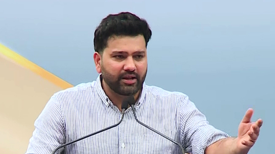 Rohit sharma addresses the gathering at the naming ceremony of the stand after his name